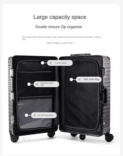 30-Inch Five-Wheel Aluminum Frame Suitcase — Multifunctional Cabin Luggage with Password Lock, USB Port & Cup Holder