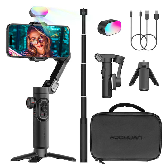 AOCHUAN Smart XE Combo1 3-Axis Handheld Gimbal Stabilizer – iPhone & Android Smartphone with Extension Rod