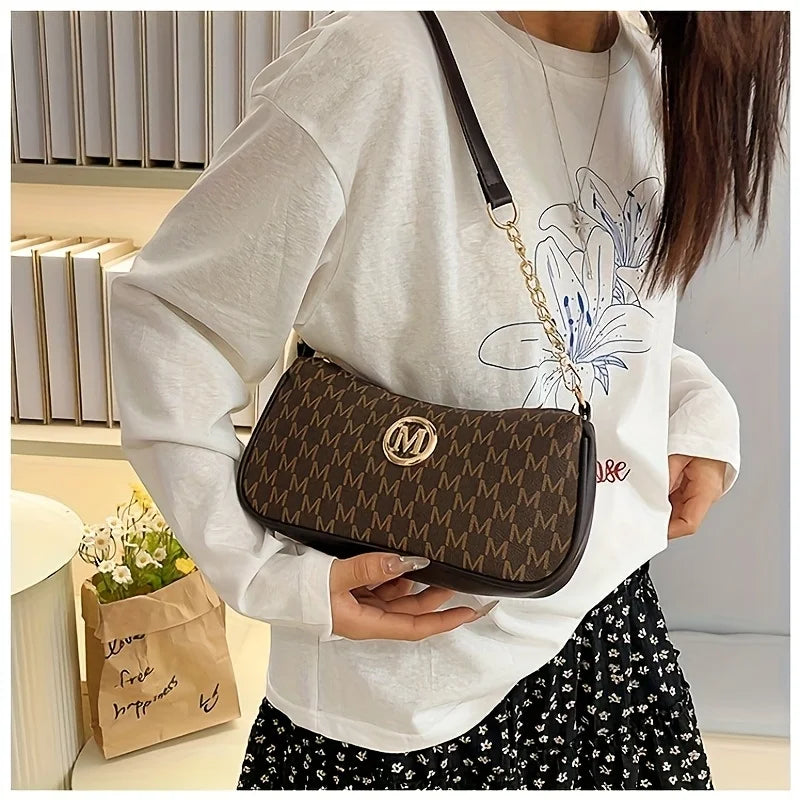 Vintage Letter Print Teenager Underarm Bag – Small Square Crossbody Handbag with Chain & Adjustable Strap