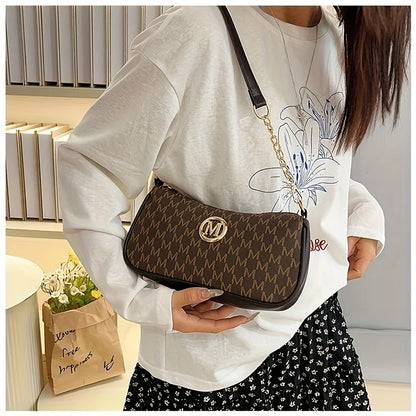 Vintage Letter Print Teenager Underarm Bag – Small Square Crossbody Handbag with Chain & Adjustable Strap