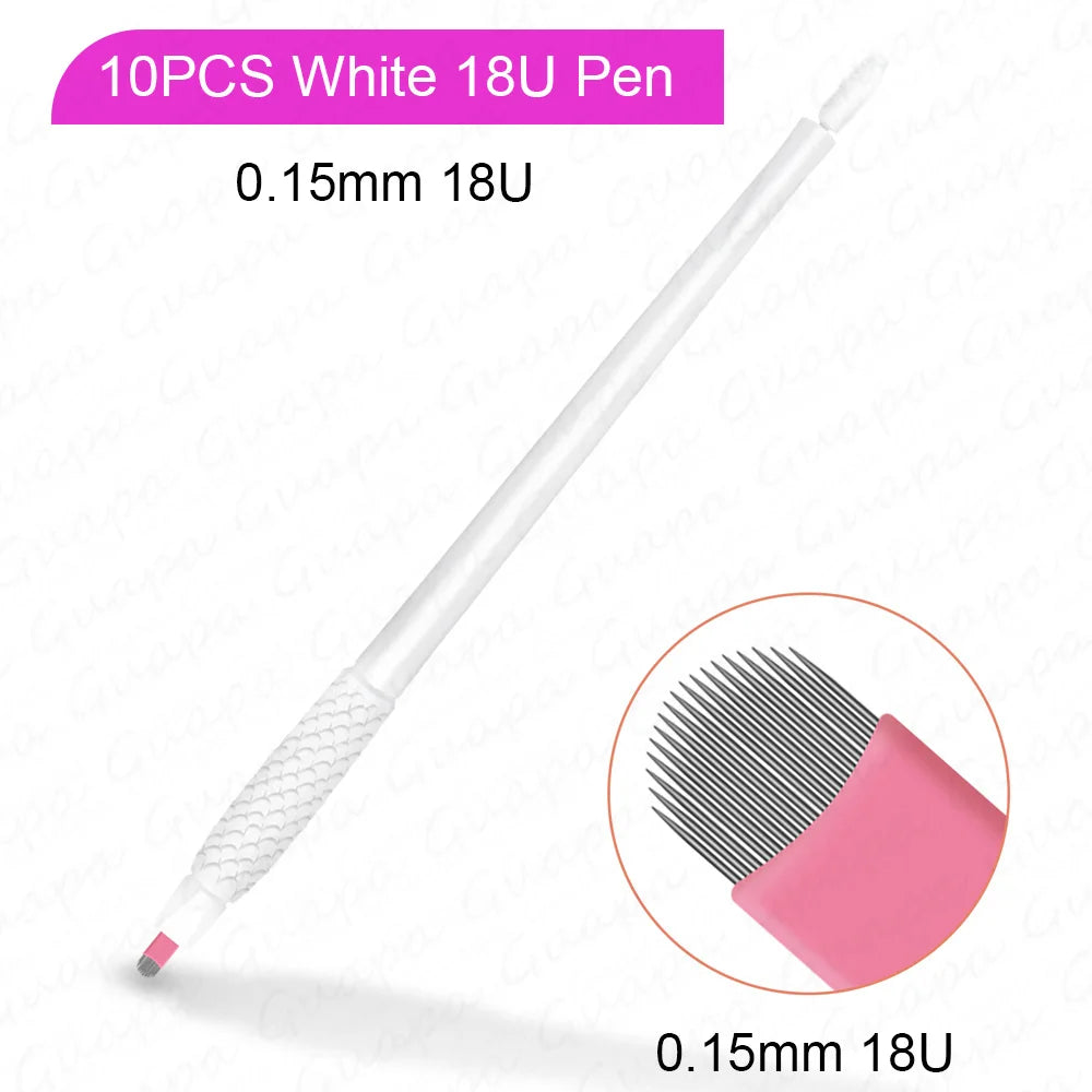10pcs Disposable Microblading Pens – 18U & 14F Semi-Permanent Eyebrow Hand Tools