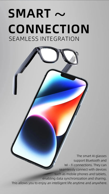 AI Smart Glasses with HD Anti-Shake Camera — Video Recording, Voice Call, Noise Reduction, Wireless Bluetooth Headset Goggles