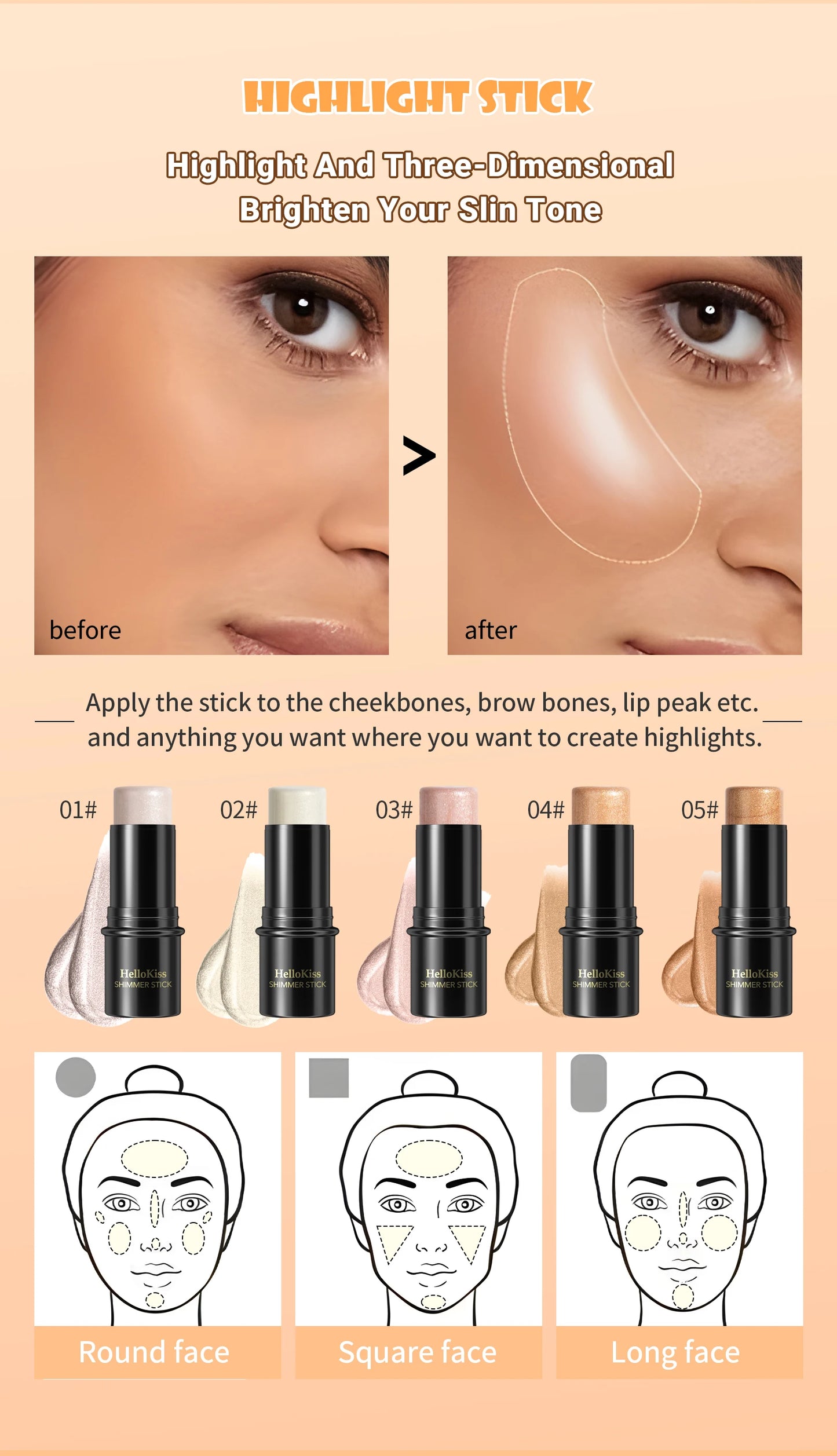 Face Brown Bronzer Contour Stick - Foundation Makeup Pen, Long-Lasting Smooth Contour, Shadow Blusher & Highlight Concealer Cosmetics