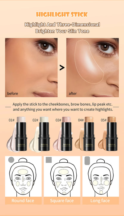 Face Brown Bronzer Contour Stick - Foundation Makeup Pen, Long-Lasting Smooth Contour, Shadow Blusher & Highlight Concealer Cosmetics