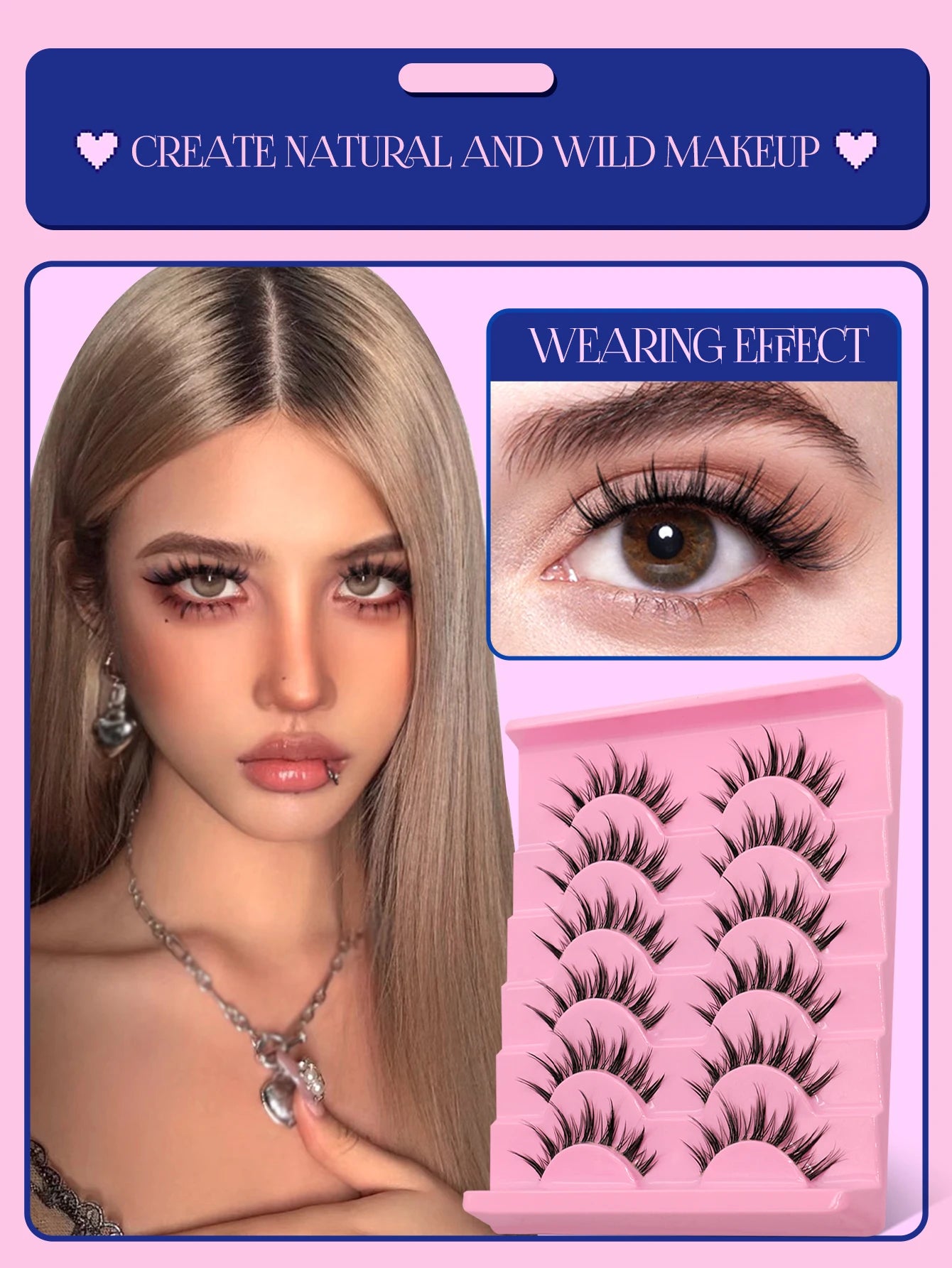 GROINNEYA Cat Eye Lashes – Faux Mink Wispy Winged Fake Eyelashes for Natural Elongated Look
