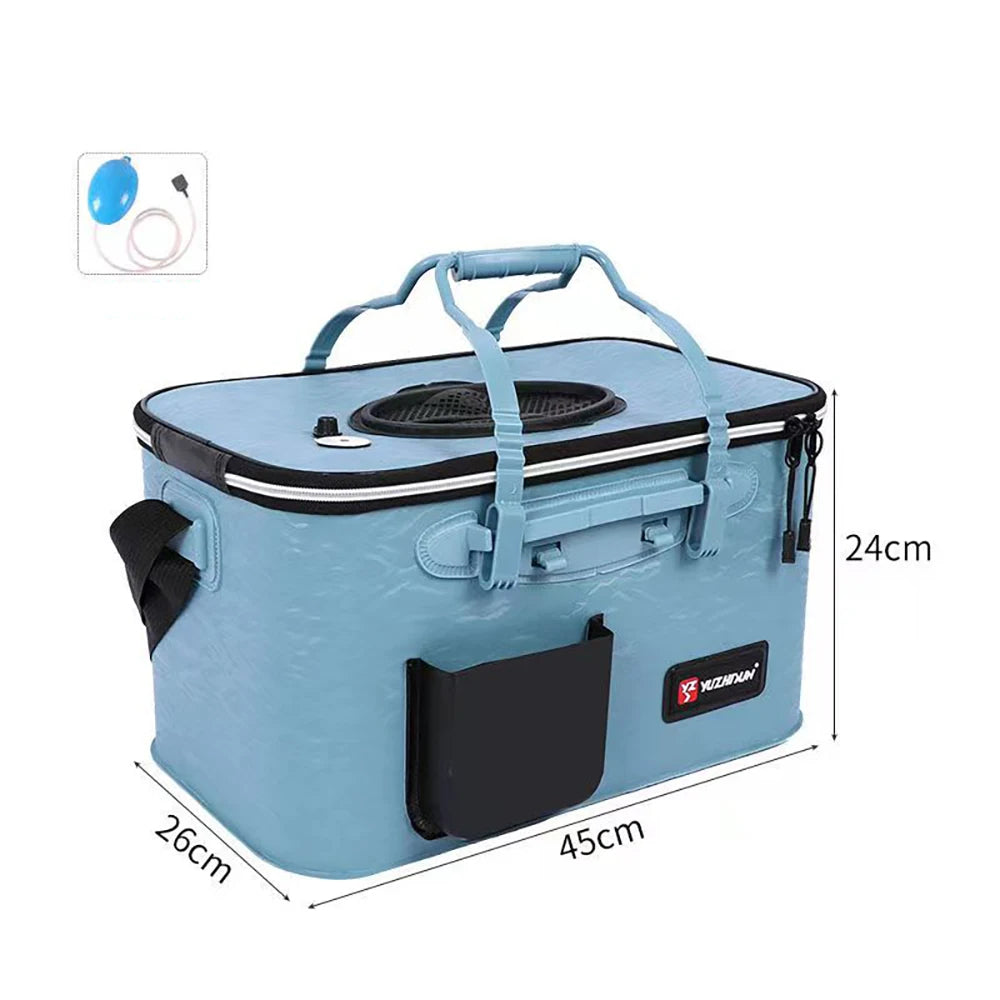 Multifunction Fishing Bucket with Oxygen Pump – Portable Tackle Box & Live Fish Storage Barrel for Camping & Outdoor
