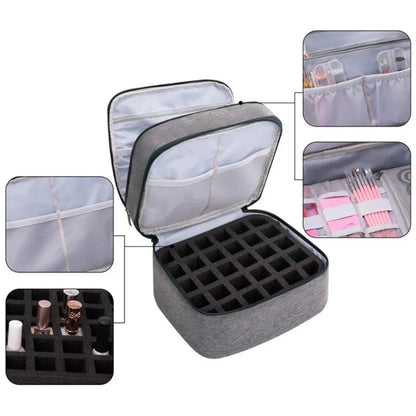 Double-Layer Nail Polish & Essential Oil Storage Bag – Portable Cosmetic and Nail Care Tool Organizer with 30 Compartments