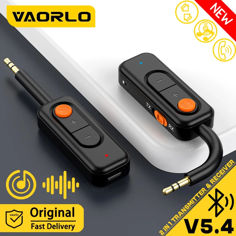 Bluetooth 5.4 Audio Transmitter Receiver – 3.5mm AUX HiFi Stereo Wireless Adapter with Mic for Car, Airplane, TV, PC & Headphones