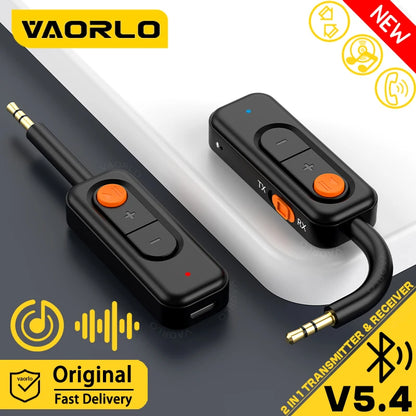 Bluetooth 5.4 Audio Transmitter Receiver – 3.5mm AUX HiFi Stereo Wireless Adapter with Mic for Car, Airplane, TV, PC & Headphones