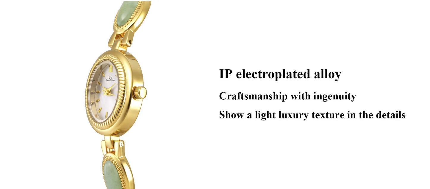 UTHAI Women's Luxury Watch – Retro Bracelet with Dongling Stone & Hotan Jade, Waterproof, Gift Chain Watch