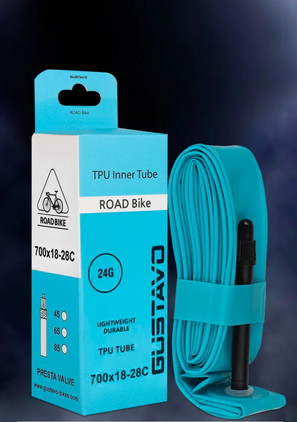 GUSTAVO Ultralight TPU Road Bike Inner Tube – 700x18-28C with 45/65/85mm Valve, 24g