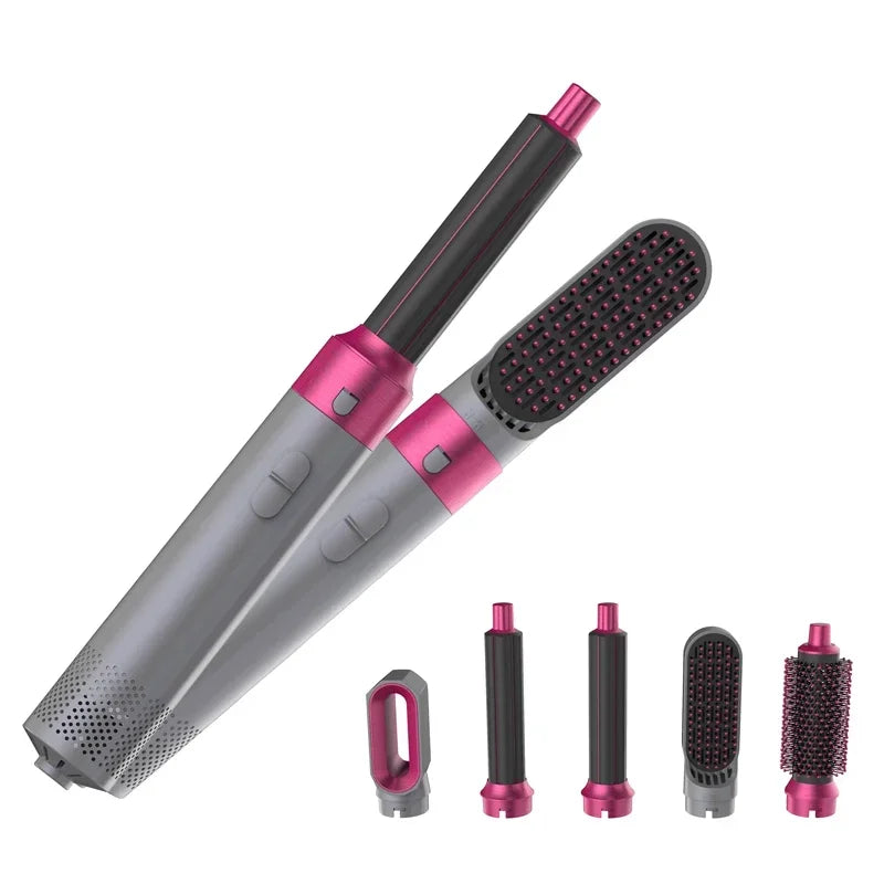 Professional 5-in-1 Air Hair Styler – Low Noise Hair Curling, Straightening & Drying with 1000W Hot Air Brushes