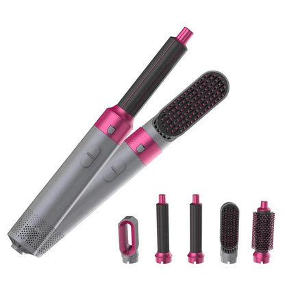 Professional 5-in-1 Air Hair Styler – Low Noise Hair Curling, Straightening & Drying with 1000W Hot Air Brushes