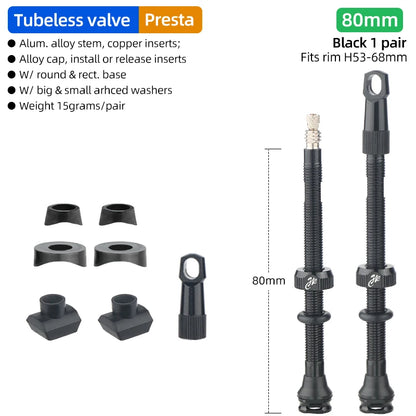 Bicycle Tubeless Presta Valve – Carbon Rim F/V Nipple with Detachable Brass Core & Cap for MTB Tires (40–80mm)