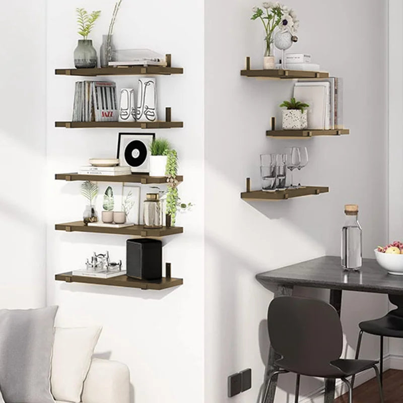 5-Layer Floating Wall Shelf – Strong Bearing Capacity Organizer with Iron Frame and Mounting Hardware