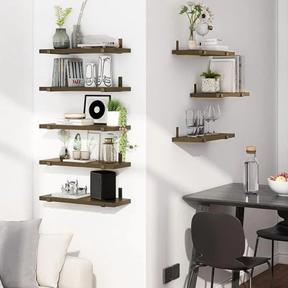 5-Layer Floating Wall Shelf – Strong Bearing Capacity Organizer with Iron Frame and Mounting Hardware