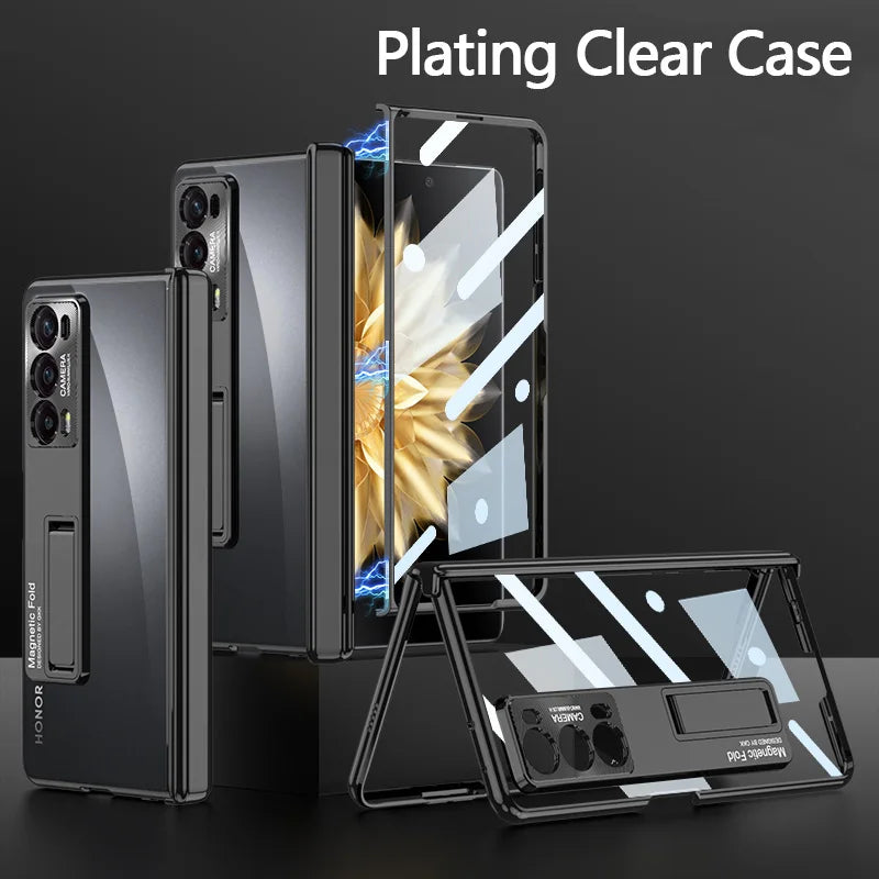 Original Honor Magic V2 Magnetic Hinge Case – Anti-Knock Matte Hard Cover with Outer Screen Glass Stand
