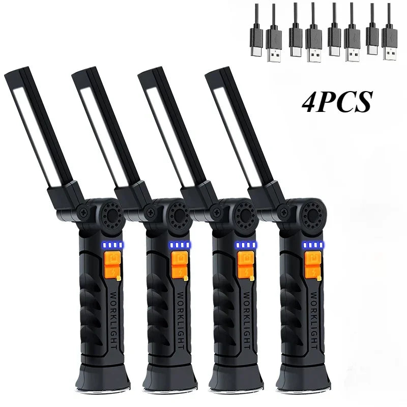 USB Rechargeable LED Flashlight – Built-in Battery Torch with Magnetic Base, 5 Modes for Home & Outdoor Camping