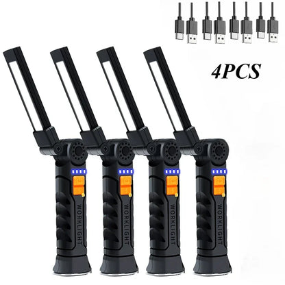 USB Rechargeable LED Flashlight – Built-in Battery Torch with Magnetic Base, 5 Modes for Home & Outdoor Camping