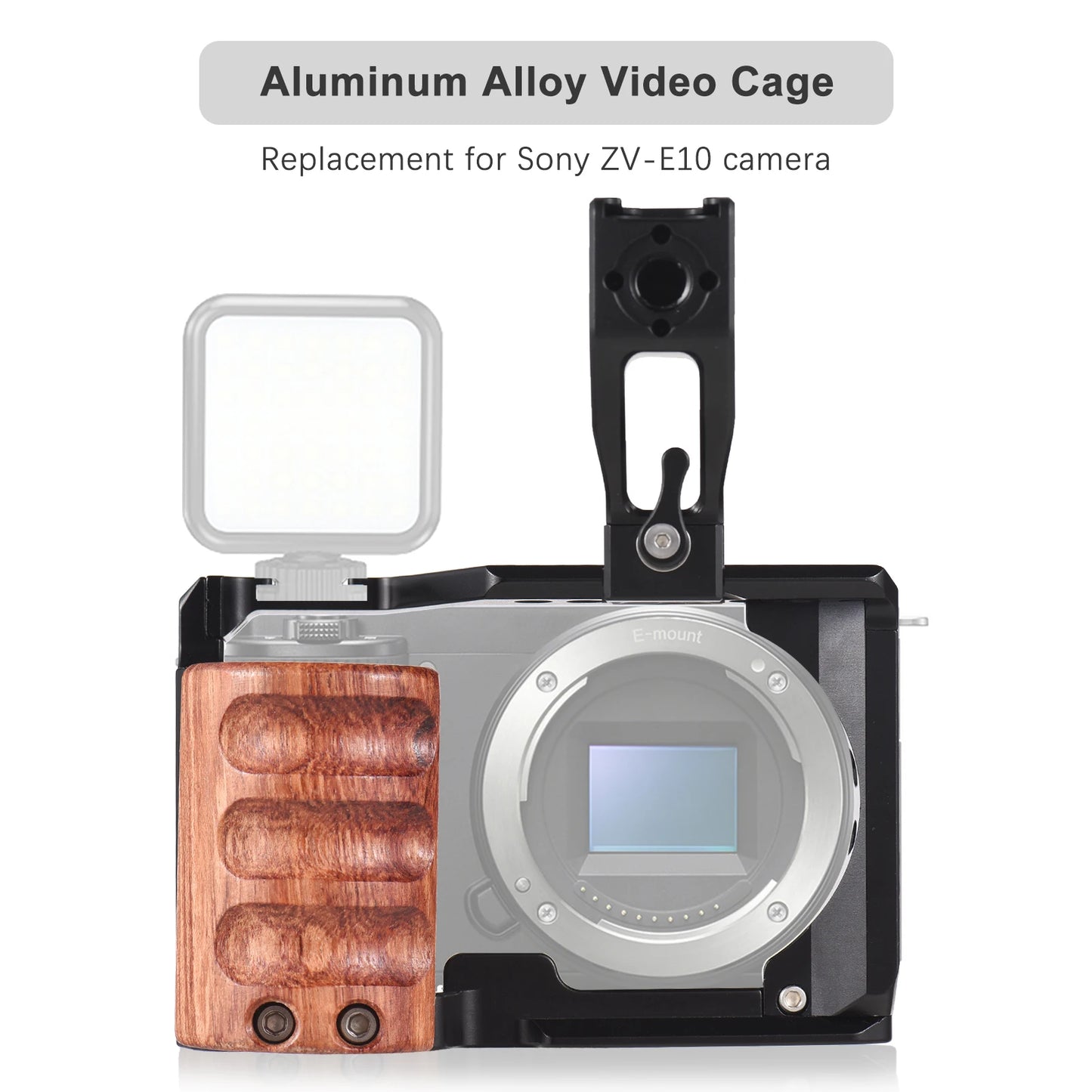 Andoer Camera Cage + Top Handle Kit - Aluminum Alloy Video Cage with Cold Shoe Mount, 1/4" & 3/8" Threads for Sony ZV-E10