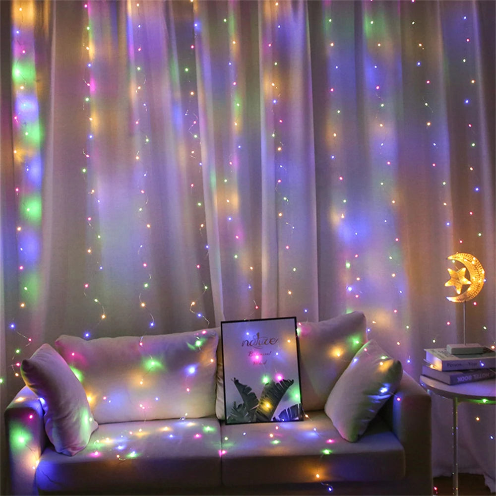 USB LED Curtain String Lights — 3x3/3x2/3x1 Fairy Light Garland for Christmas, Wedding, Home & Bedroom Decoration