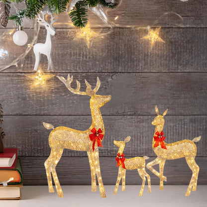 3PCS Lighted Reindeer Christmas Decoration Set – Cute Yard & Home Holiday Lights