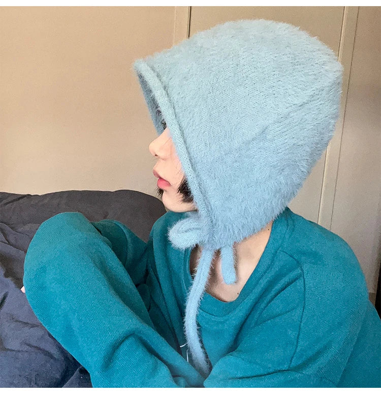 Y2K Cute Beanie Hat – Warm Japanese Knit for Autumn & Winter, Ear Protection, Tie Pullover Cap for Men & Women
