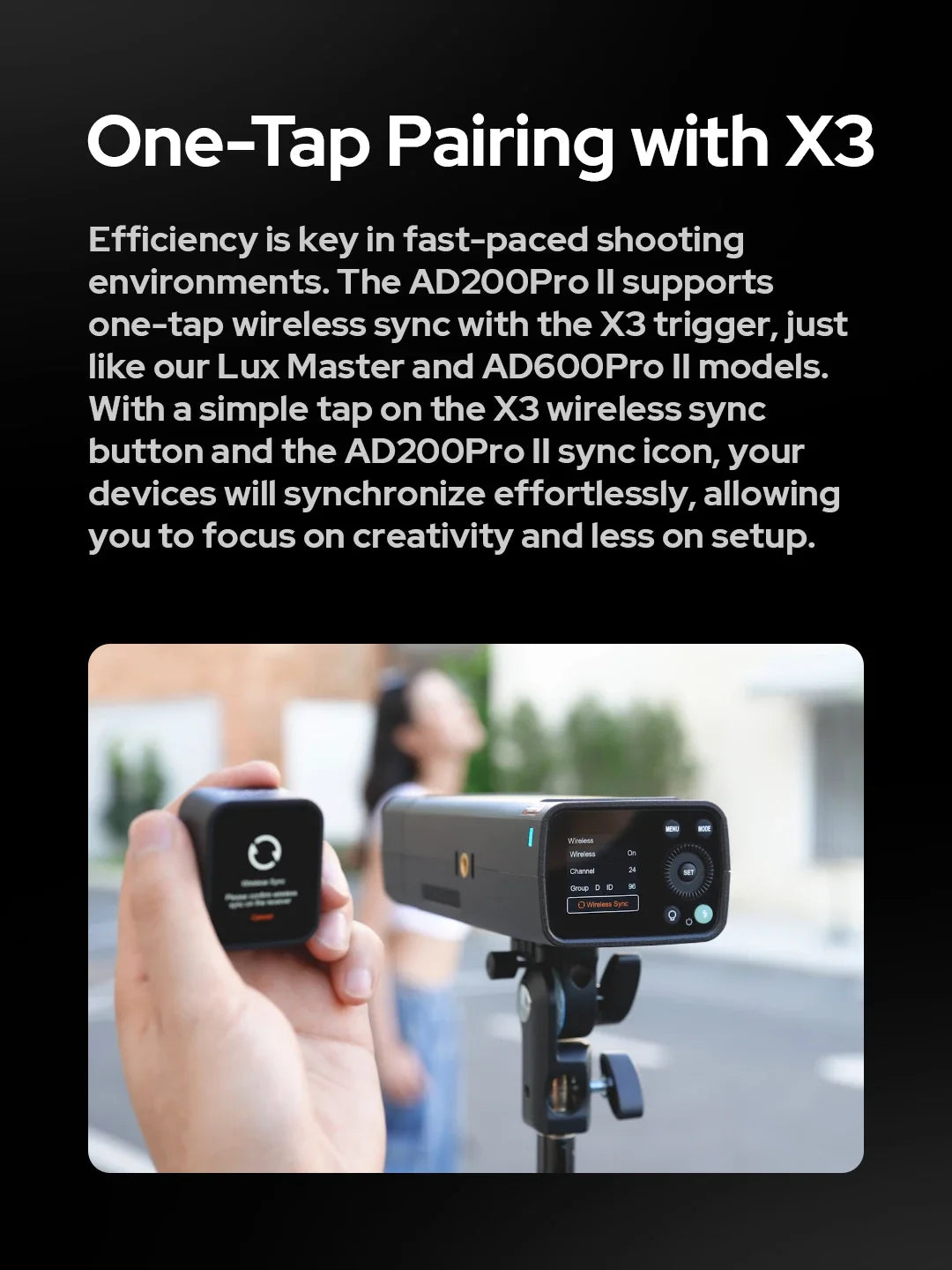 Godox AD200 Pro II Flash – 200Ws, 1/8000 HSS, 2980mAh Battery, 2.4G Wireless X System, Bi-Color Modeling Lamp Speedlight Flash