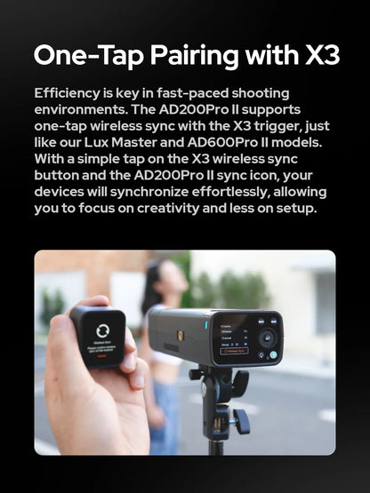 Godox AD200 Pro II Flash – 200Ws, 1/8000 HSS, 2980mAh Battery, 2.4G Wireless X System, Bi-Color Modeling Lamp Speedlight Flash