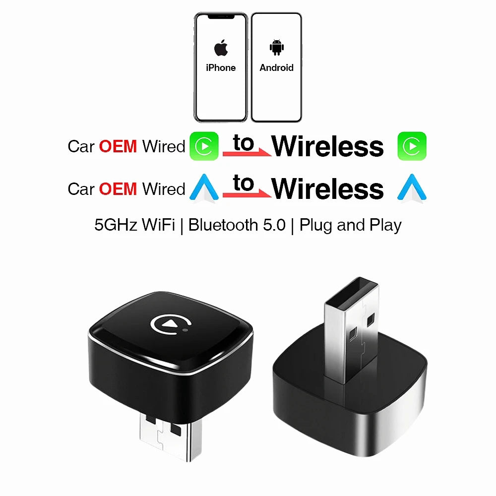 Wireless CarPlay & Android Auto Adapter – USB Mini Dongle Plug & Play for VW, Toyota, Nissan, Honda, Ford, Benz