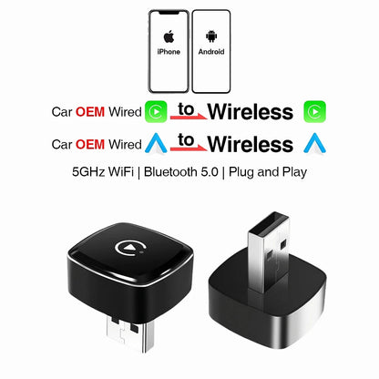 Wireless CarPlay & Android Auto Adapter – USB Mini Dongle Plug & Play for VW, Toyota, Nissan, Honda, Ford, Benz