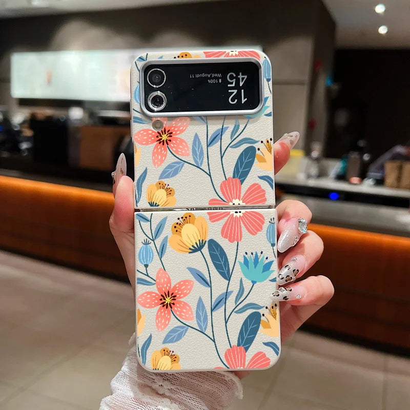 Floral Leather Texture Soft TPU Case for Samsung Galaxy Z Flip 6/5/4/3 5G – Stylish Folding Phone Cover