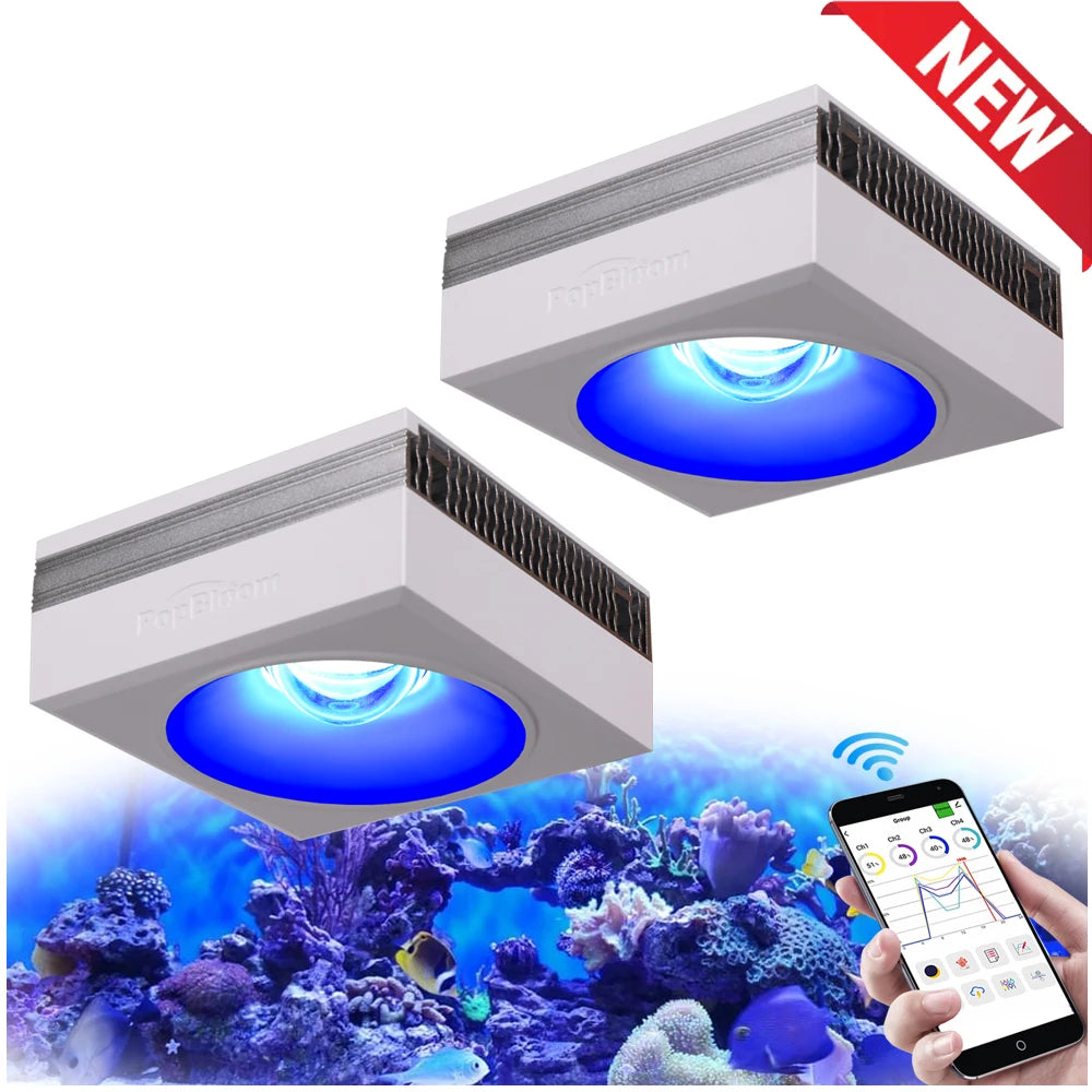 PopBloom RL90 WiFi LED Aquarium Light – Full Spectrum Reef Lamp for Saltwater Coral & Marine Tank Growth