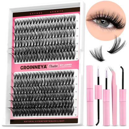 Lash Clusters Extension Kit – Fake Eyelashes Set with Lash Bond, Seal, and Applicator Tool for Makeup
