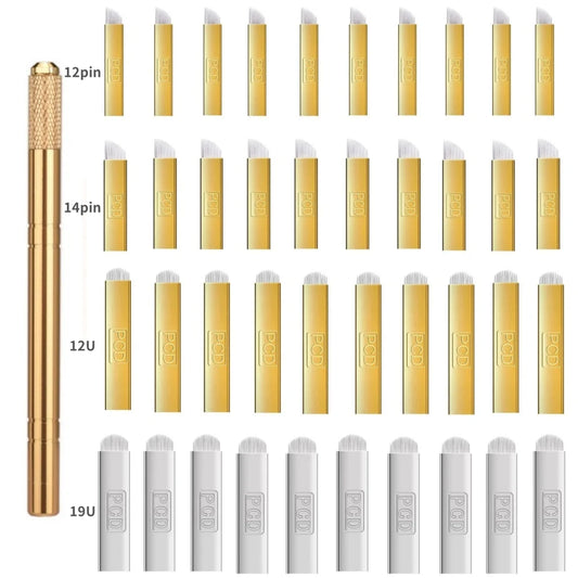 Golden Tebori 3D Tattoo Pen – 40PCS 12PCD Microblading Needles for Professional Eyebrow Permanent Makeup