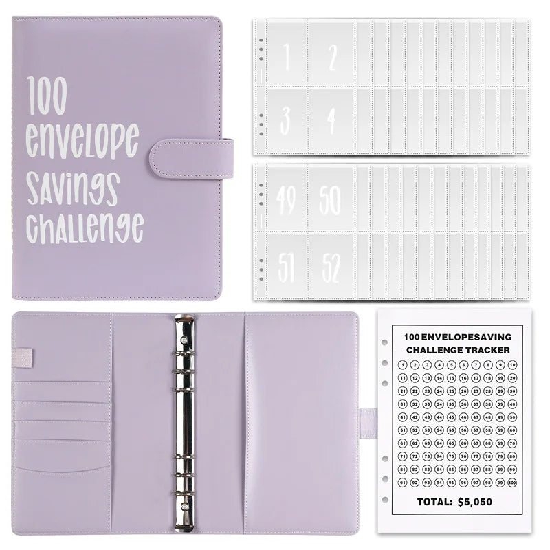 100 Envelopes Money Saving Challenge Binder – Password Lock Budget Organizer for Cash, Expense & Cost Management Notebook Binder
