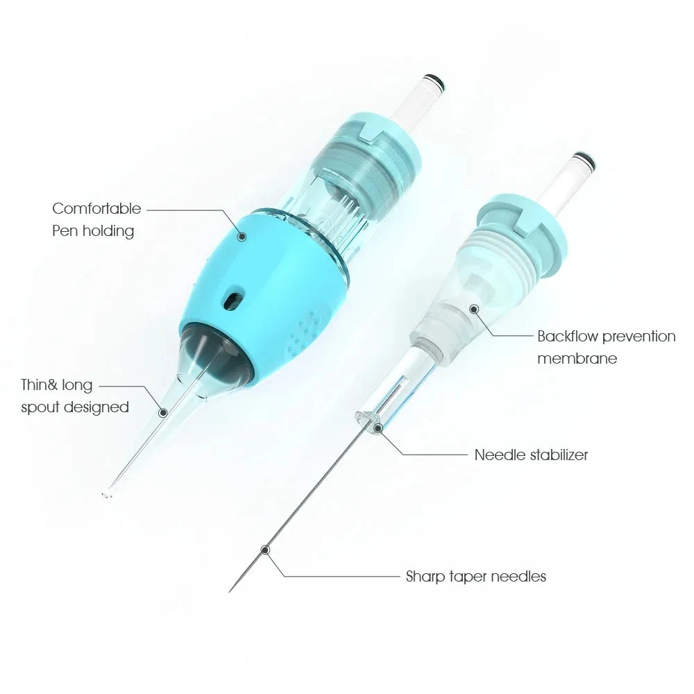 20pcs Gray Tattoo Cartridge Needles – Disposable Sterile Membrane System for Permanent Makeup Machines & Grips