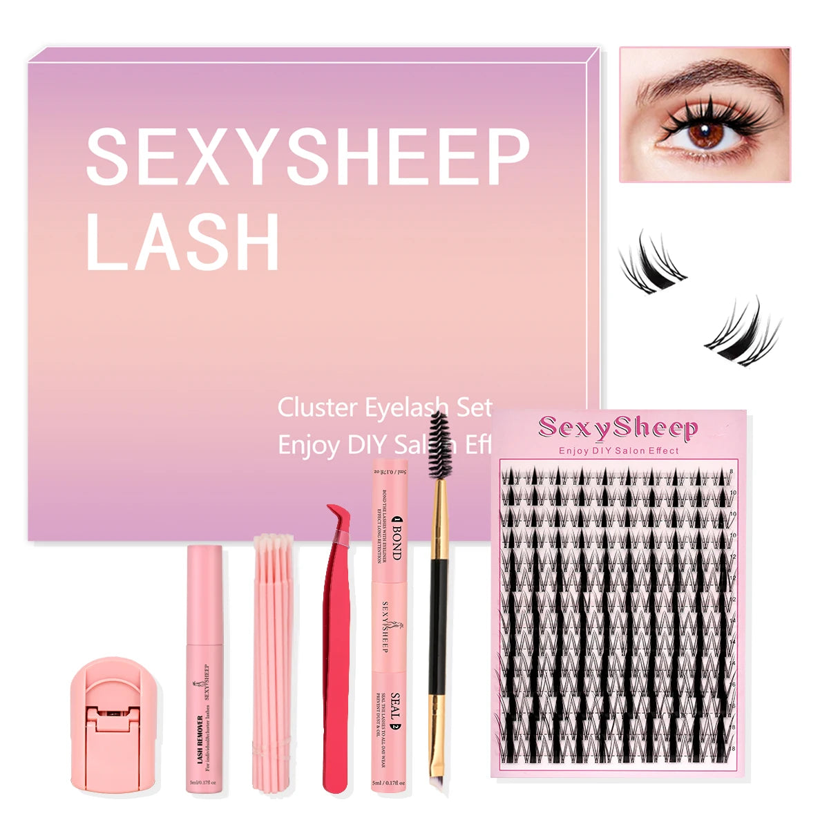 DIY Lash Extension Kit – Mix Styles Lash Clusters, Individual Lashes, Bond & Seal, Remover, Tweezers & Lash Brush for Easy Self-Application Makeup