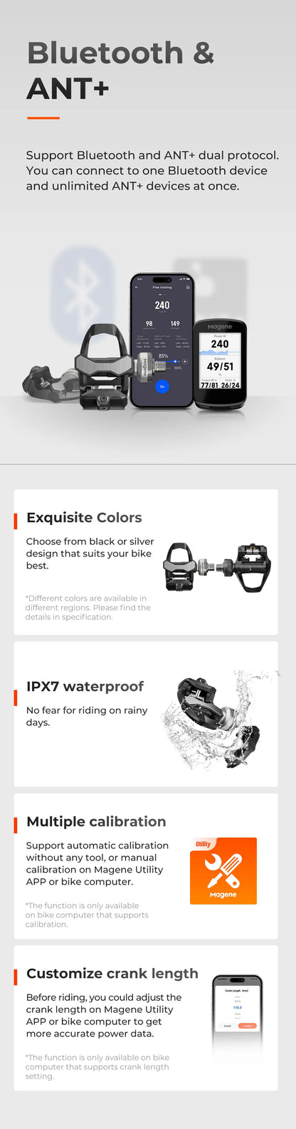 Magene P715 Bike Power Meter Pedals — 1% Accuracy Cadence & Balance, Compatible with KEO & SPD-SL Cycling Pedals