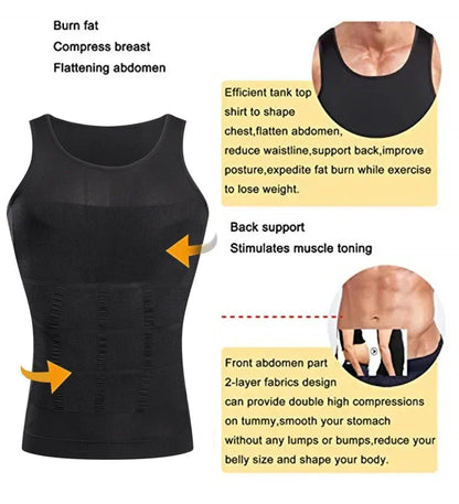 Men's Slimming Body Shaper Tank Top: Compression Shirt for Gynecomastia with Abdomen Control - Workout Undershirt
