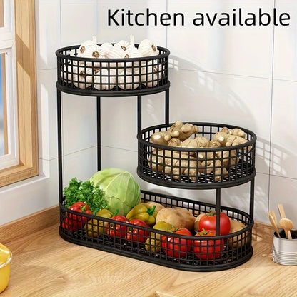 Stainless Steel Multi-Layer Round Fruit Basket – Elegant Metal Storage & Display Rack for Kitchen, Dining & Living Room