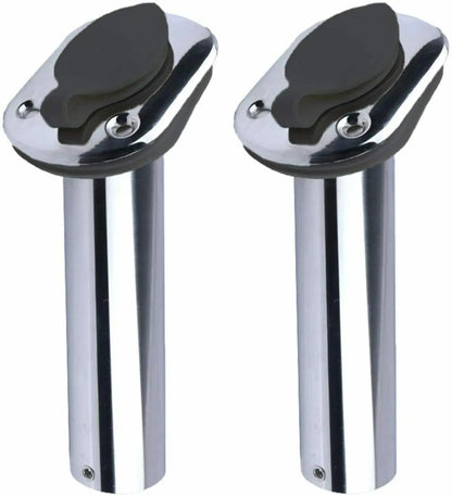 2X Stainless Steel Flush Mount Boat Fishing Rod Holder — 30° Rod Pod for Marine Boats