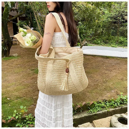 Elegant Straw Woven Handbag – Women’s Retro Beach & Casual Tote Top-Handle Shoulder Bag 2024