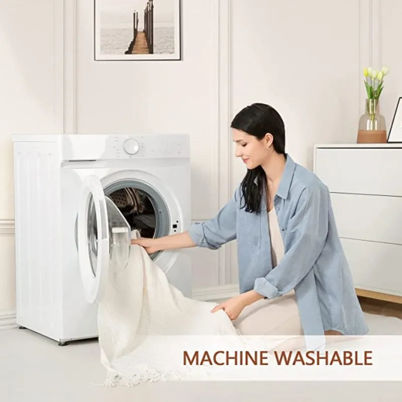 White Boho Throw Blanket – Textured Chunky Knitted Vintage Luxury Bedspread, Sofa Cover Manta Para Sofá