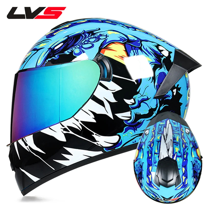 Full-Face Motorcycle Helmet — Winter Warm Double Visor Racing & Sports Motorbike Helmet
