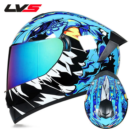 Full-Face Motorcycle Helmet — Winter Warm Double Visor Racing & Sports Motorbike Helmet