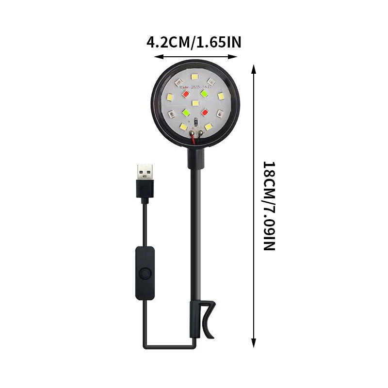 LED Aquarium Light with Adapter – Clip-On Full Spectrum USB Light, 360° Rotating for Fish Tanks