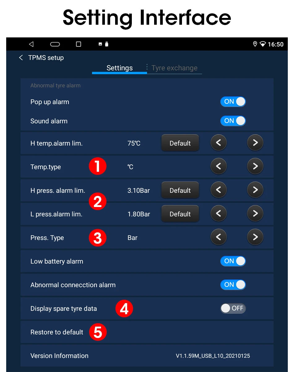 JMCQ USB Android TPMS Tire Pressure Monitoring System – 5 Internal/External Sensors with Display & Alarm for Car Navigation Radio