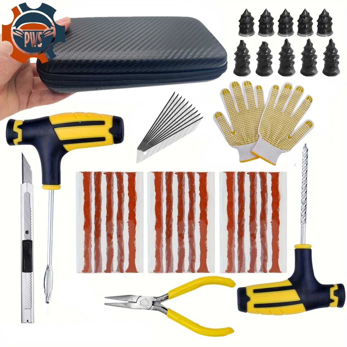 Car Repair Tool Kit – Emergency Tubeless Tire Repair, Glue & Garage Tool Set with Storage Bag