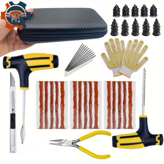 Car Repair Tool Kit – Emergency Tubeless Tire Repair, Glue & Garage Tool Set with Storage Bag